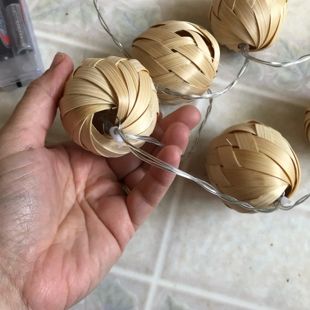 Woven Wooden Ball Light Up Garland 45” long
